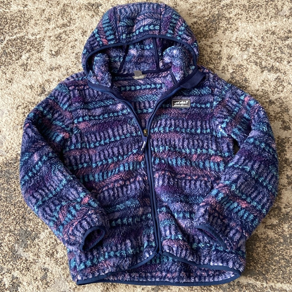 Eddie Bauer girls blue and purple plush jacket. Size medium (10-12)